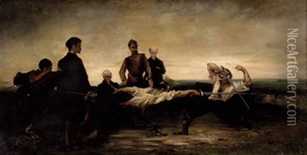 Ein Duell Oil Painting - Anatole Henri de Beaulieu