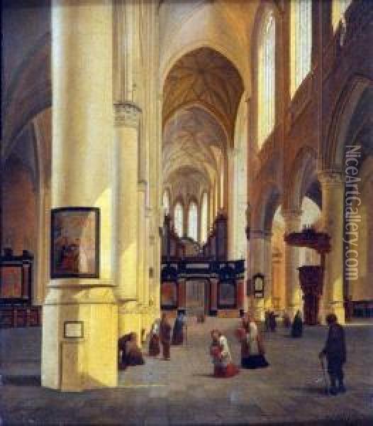 Church Interior With Figures Oil Painting - Josephus Christianus Nicolie