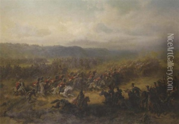 Battlefield Of Balaklawa At The Sapoune Heights On The Crim (25th Of October 1854) Oil Painting - Friedrich Kaiser