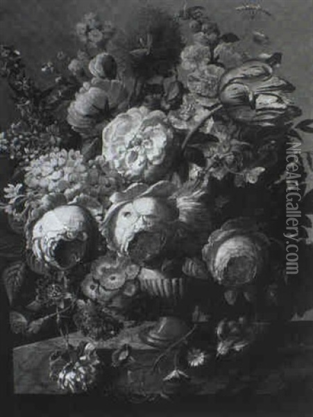 Prunkstilleben Mit Tulpen, Rosen, Nelken U.a. In Einer Tonvase Oil Painting - Jan van Os