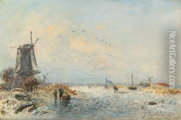 Scene D'hiver En Hollande Oil Painting - Johan Barthold Jongkind