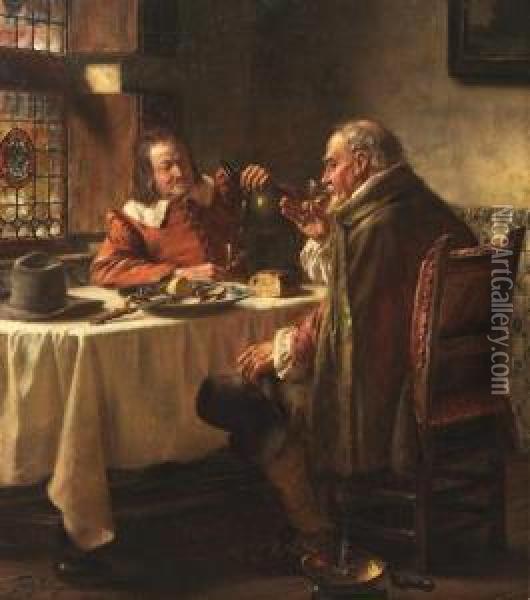 Two Cavaliers Dining At The Inn Oil Painting - Fritz Wagner