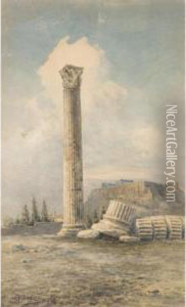 Ancient Column Oil Painting - Emilios Prosalentis
