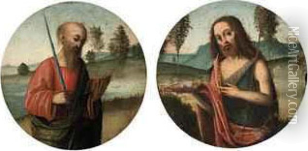 Saint Paul; And Saint John The Baptist Oil Painting - Giovanni Battista Benvenuti (see Ortolano)