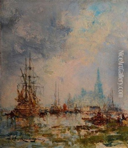 Vue De Port Oil Painting - Jean Etienne Karnec