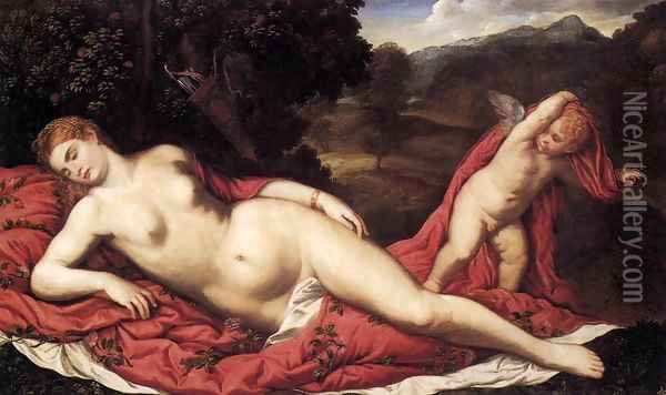 Sleeping Venus with Cupid Oil Painting - Paris Bordone