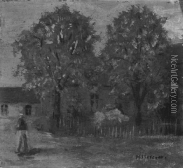 Bluhende Baume Vor Einem Bauernhaus Oil Painting - Helmuth Liesegang