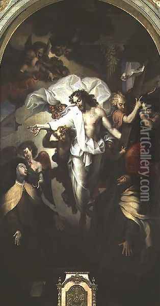 Christ Resurrected between St. Theresa of Avila (1515-82) and St. John of the Cross (1524-91) Oil Painting - Michel des Gobelins Corneille