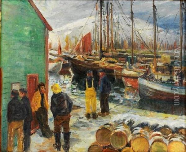 Havneparti 1911 Oil Painting - Jacob Somme