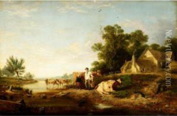 Milking Time Oil Painting - Charles Hunt