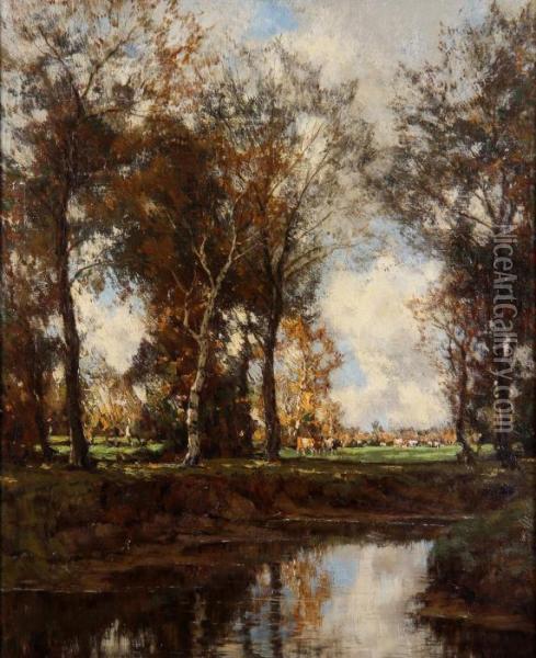 Landscape With Stream And Cattle Oil Painting - Arnold Marc Gorter