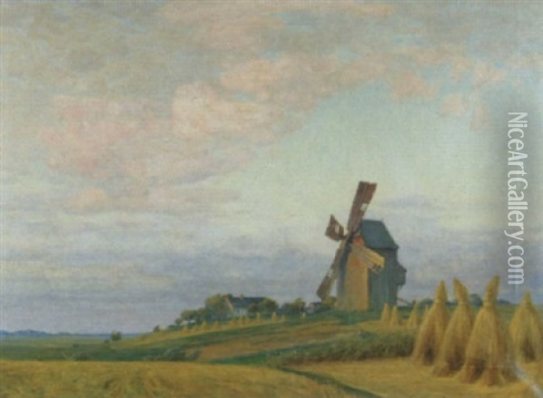 Sommerlandschaft Mit Windmuhle Oil Painting - Adolf Zrdazila