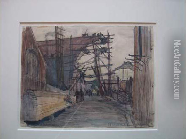 Chantiers De Navires / Shipyard. 1901. Oil Painting - Jean Emile Laboureur