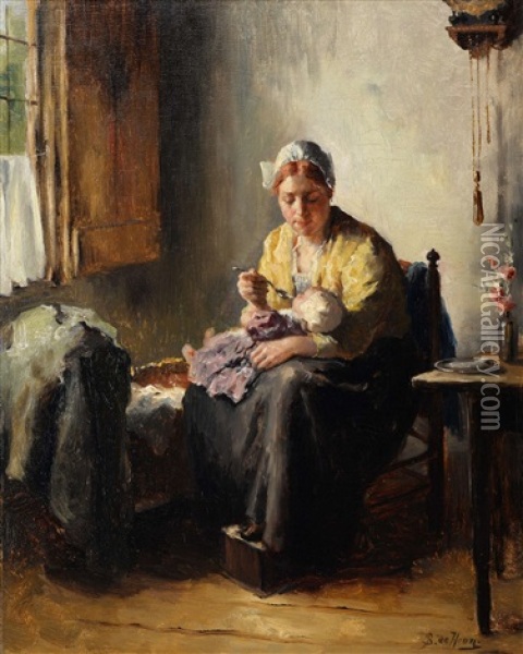 Maternal Duties Oil Painting - Bernard de Hoog