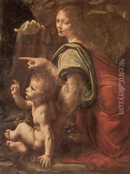 Virgin of the Rocks (detail 2) 1483-86 Oil Painting - Leonardo Da Vinci