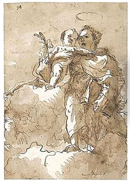 St. Anthony And The Christ Child Oil Painting - Giovanni Domenico Tiepolo