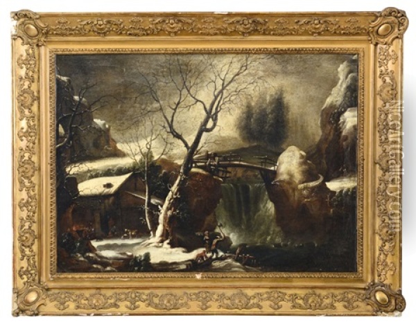 Paesaggio Invernale Con Figure Nel Passo Del Furlo Oil Painting - Francesco Foschi