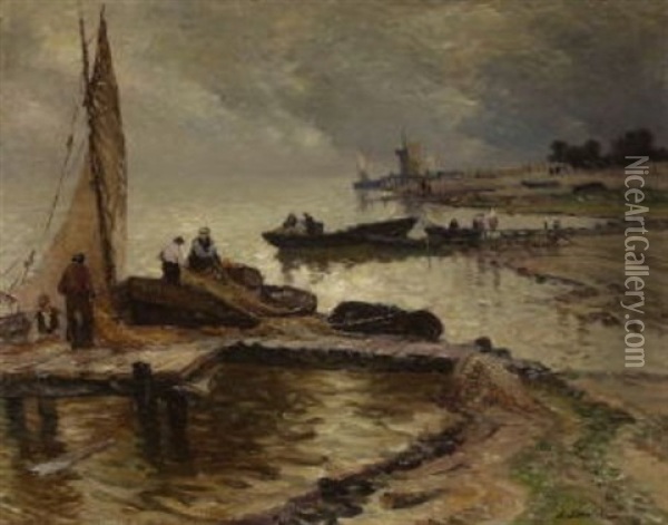 Fischerboote Am Strand Oil Painting - Louis Charles Spriet