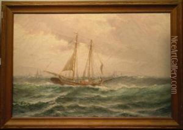 Schooner Oil Painting - Theodor Victor Carl Valenkamph