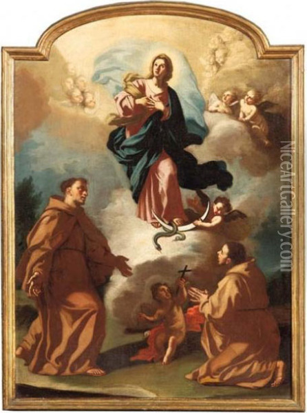 Madonna Immacolata E Due Santi Francescani Oil Painting - Nicola Maria Rossi