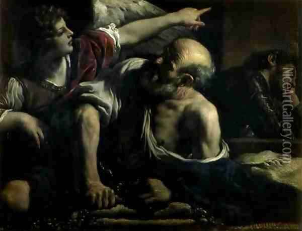 St Peter Freed by an Angel Oil Painting - Guercino