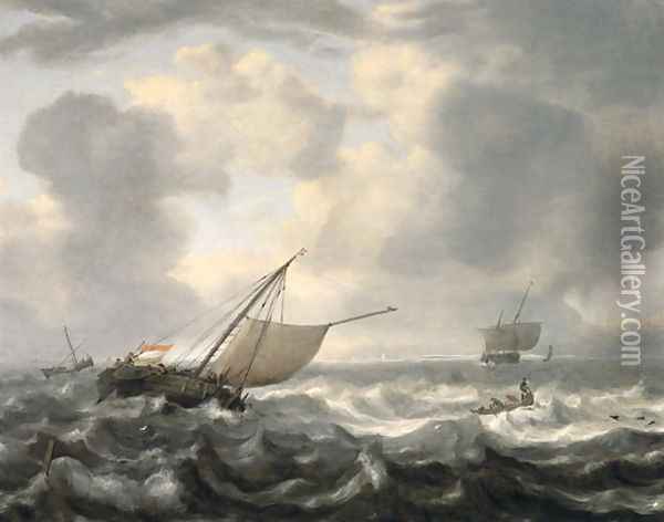 Ships on a Choppy Sea Oil Painting - Hendrik van Anthonissen