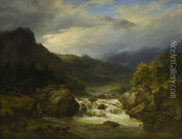 Wasserfall In Der Ramsau Oil Painting - Carl Morgenstern