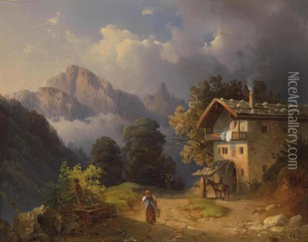 Mountain Scene With Approaching Storm Oil Painting - Edmund Mahlknecht