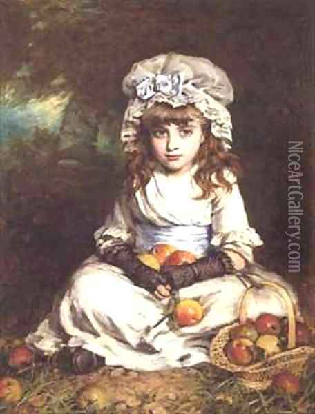 A Little Girl in a Mob Cap with a Basket of Apples Oil Painting - William Hippon Gadsby