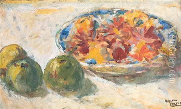 Coupe De Fleurs Et Pommes Oil Painting - Eugene van Mieghem