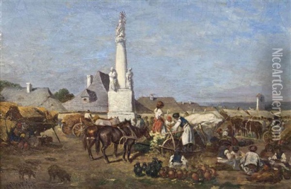 The Market At Szolnok Oil Painting - August Xaver Carl von Pettenkofen