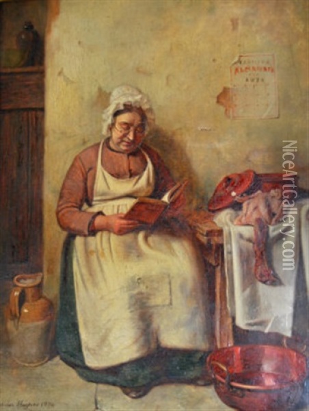 Reading The Recipe Oil Painting - Edwin Hughes