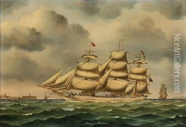 The Ship Osmo Of Raumo Off Shore Kronborg Castle Oil Painting - Jorgen Dahl