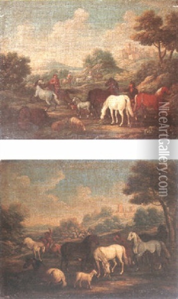 Pferde Und Reiter In Hugeliger Landschaft Oil Painting - Georg Philipp Rugendas the Elder