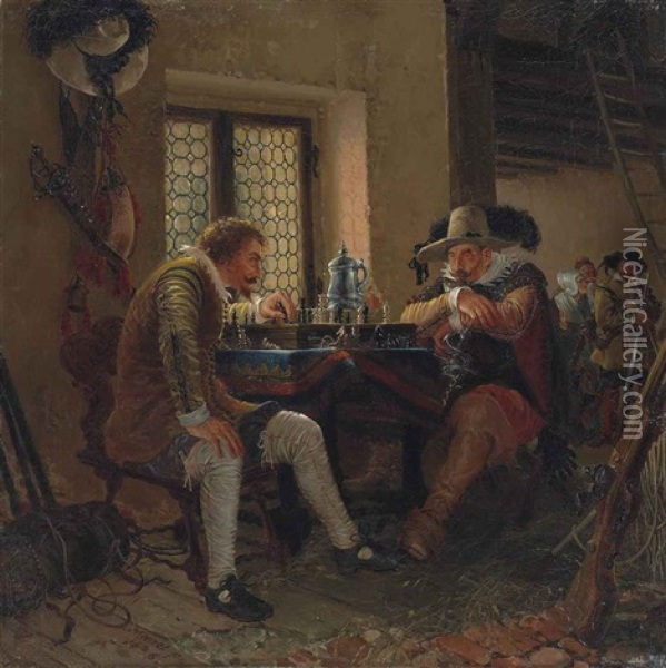 Die Schachpartie Oil Painting - Adolph von Menzel