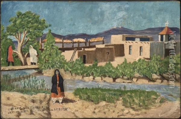 Indian Pueblo, Taos Oil Painting - Albert Lujan