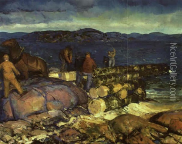 Dock Builders Oil Painting - George Bellows
