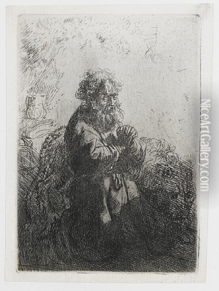 St Jerome Kneeling In Prayer Looking Down Oil Painting - Rembrandt Van Rijn