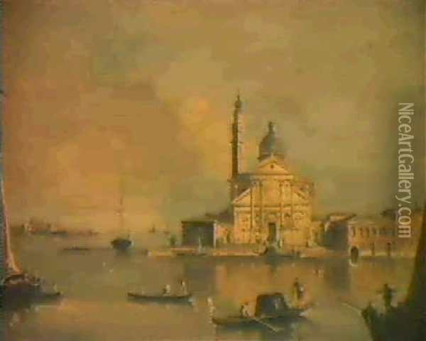 San Giorgio Maggiore; Et                                    La Salute Et La Douane Oil Painting - Giacomo Guardi