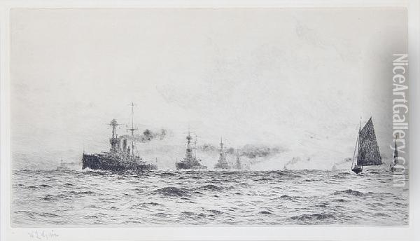 Altantic Fleet Come Into Portsmouth Oil Painting - William Lionel Wyllie