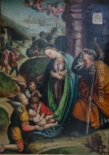 Adoration De L'enfant Avec Saint Joseph Et Les Anges Oil Painting - Gaudenzio Ferrari