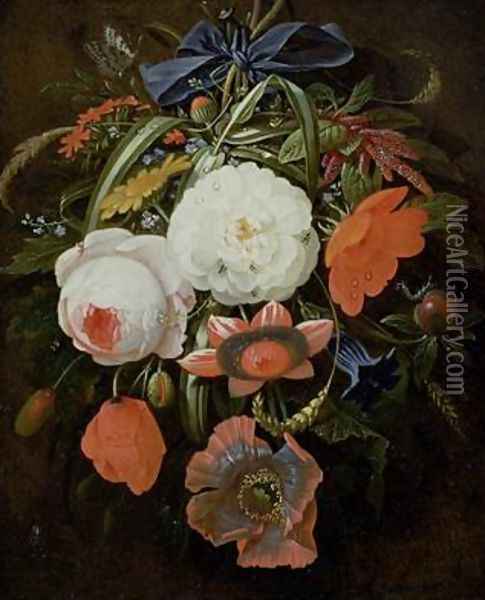 Still Life of Hanging Flowers Oil Painting - Abraham Mignon