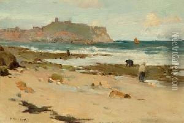 A View Of Scarborough From The Beach Oil Painting - Harry Watson
