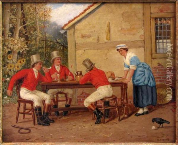 Three Riders At Lunch Oil Painting - Henry Stacy Marks