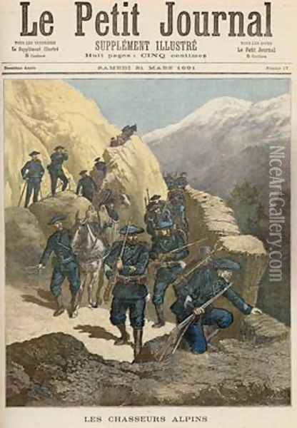 Mountain Infantrymen from Le Petit Journal 21st March 1891 Oil Painting - Fortune Louis Meaulle