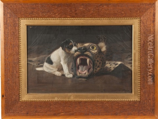 Dog With Leopard Rug Oil Painting - Alexander Pope