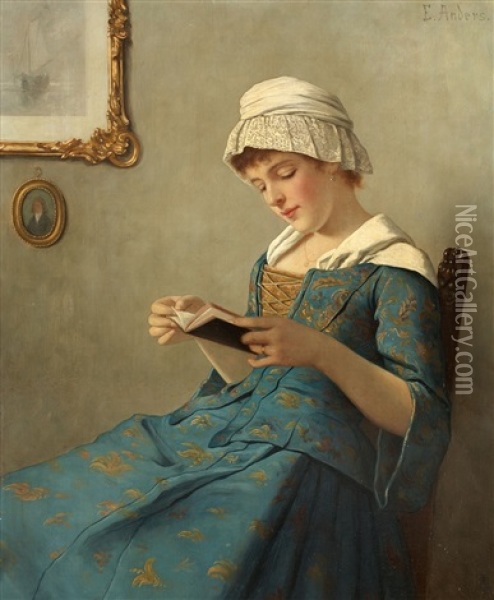 Lesende Junge Frau Oil Painting - Ernst Anders