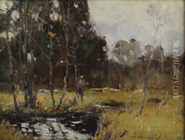 Fisherman In A Stream Oil Painting - Chauncey Foster Ryder