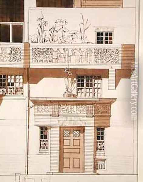 Doorway and Front Elevation of Studio and House for Frank Miles 1852-91 Tite Street Chelsea Oil Painting - Edward William Godwin