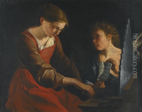 Saint Cecilia With An Angel Oil Painting - Orazio Gentileschi